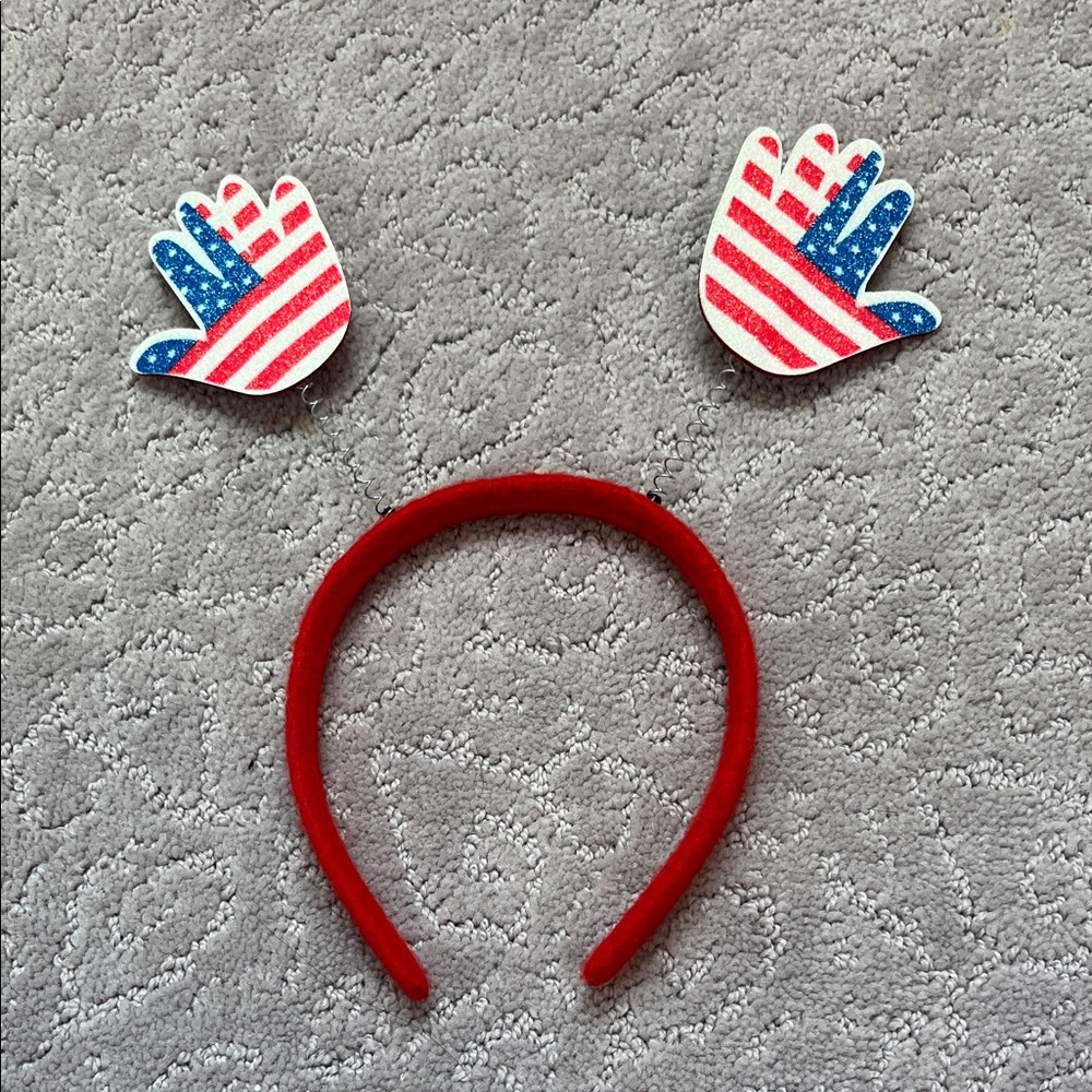 Patriotic Red Headband with Flag Hand Accents